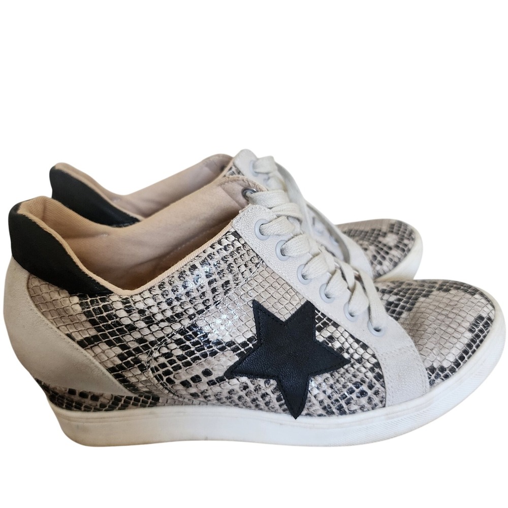 MIA Starry-S Snakeskin Print Hidden Wedge Star Sneakers Grey Cream Women 8.5M